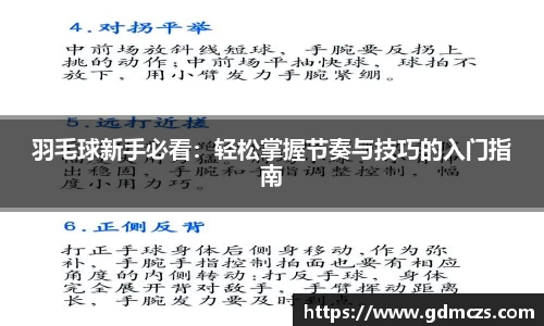 羽毛球新手必看：轻松掌握节奏与技巧的入门指南